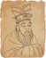 Confucius vector portrait in line art illustration