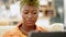 Confused black woman, angry reading email on laptop and stress with entrepreneur work problem while working from home