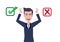 Confused businessman standing between accept and reject buttons, decide, agree or disagree. flat design vector illustration