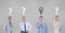 Confused businessmen with question marks and light bulb