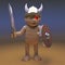 Confused Egyptian mummy monster dressed like a Viking, 3d illustration