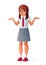 Confused girl in school uniform shrugging shoulders. Isolated vector illustration.