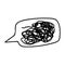 Confused messed up thoughts bubble line art icon. Depressed mental state before therapy, brain overthinking everything
