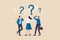 Confused people with confusion problem or doubt, lost in trouble or complexity, complicated questions or misunderstanding concept