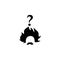 Confused teacher with question mark icon. Einstein sign