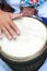 Conga drummer performing.