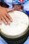 Conga drummer performing.