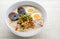 Congee, Rice porridge with minced pork, boiled egg and century egg, great for breakfast