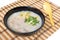 Congee, Rice porridge, Rice gruel, Rice soup on wooden background