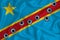 Congo flag Close-up shot on waving background texture with bullet holes. The concept of design solutions. 3d rendering