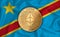 Congo flag  ethereum gold coin on flag background. The concept of blockchain  bitcoin  currency decentralization in the country.