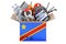 Congolese Democratic Republic flag painted on the parcel with car parts. 3D rendering