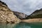 Congost de Mont Rebei, mountain gorge with azure river and canoe, kayaking in Aragon, Catalonia, Spain