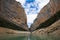 Congost de Mont Rebei, mountain gorge with azure river and canoe, kayaking in Aragon, Catalonia, Spain