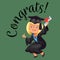 Congrats colorful flat poster with happy graduate celebration graduation day and showing thumb up sigh vector