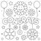 Congrats. Coloring page. Black and white vector illustration.