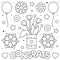 Congrats. Coloring page. Black and white vector illustration.