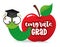 Congrats Grad! - Smart worm, student, in red apple with graduate cap.