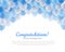 Congratulation banner blue flying balls background above