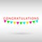 Congratulations banner. Congratulate text with colorful bunting flags. Birthday party design elements. Congrats sign. Vector illus