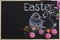 Congratulations on Easter on the children`s Board with macaroons, with a copy of space
