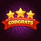 Congratulations game screen. Golden Congrats sign with three gold stars, casual games level up achievement screen cartoon vector