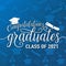 Congratulations graduates 2021 class of vector illustration on seamless grad background, white sign for the graduation