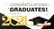 Congratulations graduates background template with academic cap with black and gold elements. Class of 2021 greeting banner