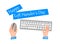 Congratulations on the international day of lefties. Illustration of two hands. The keyboard is in one hand and the