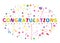Congratulations lettering text. Colorful confetti and balloon.