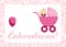 Congratulations, newborn baby girl, postcard, Spanish, vector.