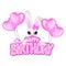 Congratulations on your birthday with pink letters and a sweet little rabbit