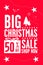 Congratulatory banner, merry christmas. Red billboard, 50% sales