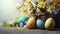 A congratulatory Easter background with Easter eggs and flowers, perfect for wishing someone a happy Easter