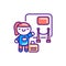 Congress and exhibition tourism line color icon. Cute girl in art gallery kawaii pictogram. Sign for web page, mobile app, button