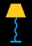 A conical lamp with turquoise blue stem base and golden yellow reflector shade black backdrop