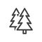 Coniferous forest icon. Image of two spruce, disposed one behind the other. A simple lazy image. Isolated vector on