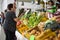 Conil, Cadiz, Spain, may 26, 2018. Greengrocer\'s food market