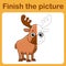 Connect the dot and complete the picture. Simple coloring elk. Drawing game for children