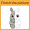 Connect the dot and complete the picture. Simple coloring rhino. Drawing game for children