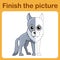 Connect the dot and complete the picture. Simple coloring wolf. Drawing game for children