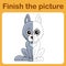 Connect the dot and complete the picture. Simple coloring wolf. Drawing game for children