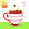 Connect dots from 1 to 15. Educational children game. Activity page for kids. Vector illustration. Strawberries in cup.