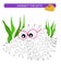 Connect the dots and color. Cute shell. Cartoon vector Illustration of educational game.