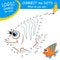 Connect the dots by numbers to draw the Fish. Dot to dot Education Game and Coloring Page with cartoon cute Fish character.