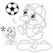 Connect the dots picture. Puzzle for kids. Coloring Page Outline Of cartoon duck or duckling with soccer ball. Football. Sport.