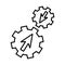 Connect gears, integration process, system settings outline icon. Line art design