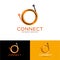 Connect logo. Optical fiber loops from multicolor lines. Identity.