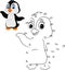 Connect the number to draw the animal educational game for children, Cute little penguin