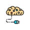 Connected brain to circuit board, artificial intelligence flat color line icon.